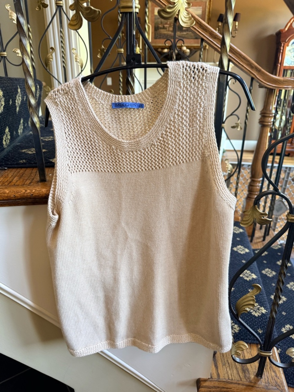 J.McLaughlin Spring Summer Sweater. Crochet round neck. Size S. EUC